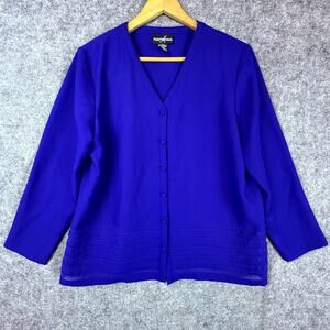Vintage Positive Attitude Top Womens 14 Petite Blue Elevated Basics Office 90s